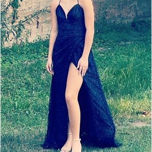 Glitter illusion lace a-line dress with pockets